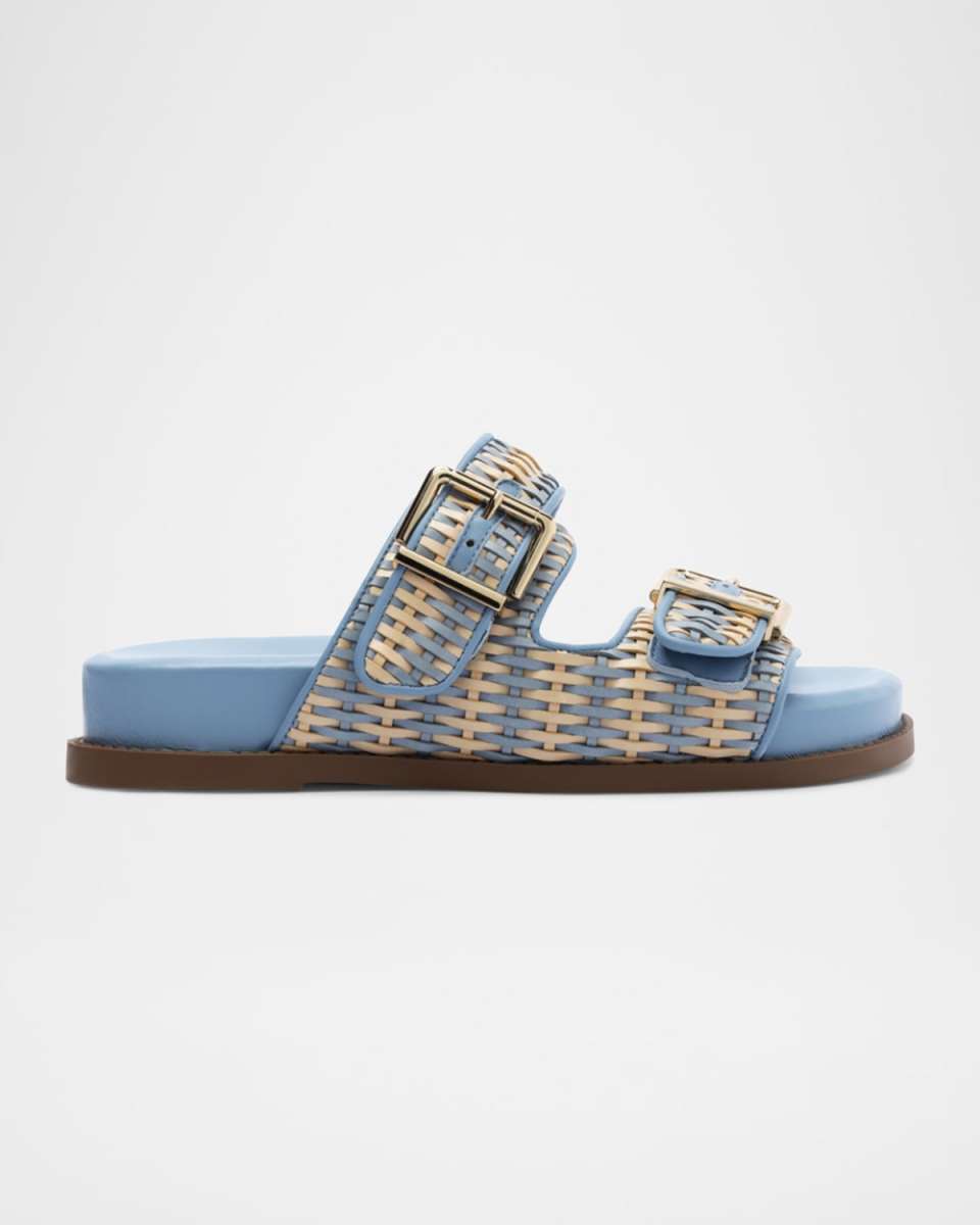 Naomi Woven Dual-Buckle Slide Sandals